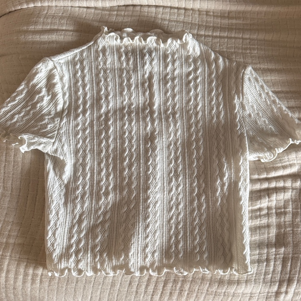 cable knit mock neck short sleeve